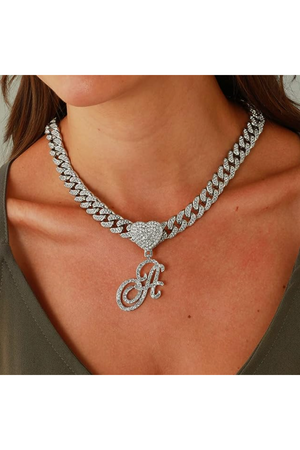 CURSIVE HEART INITIAL NECKLACE(Ships Same Day)