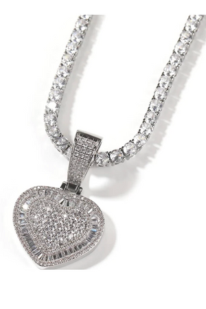 ICY BAGUETTE HEART PENDANT NECKLACET(Ships Same Day)