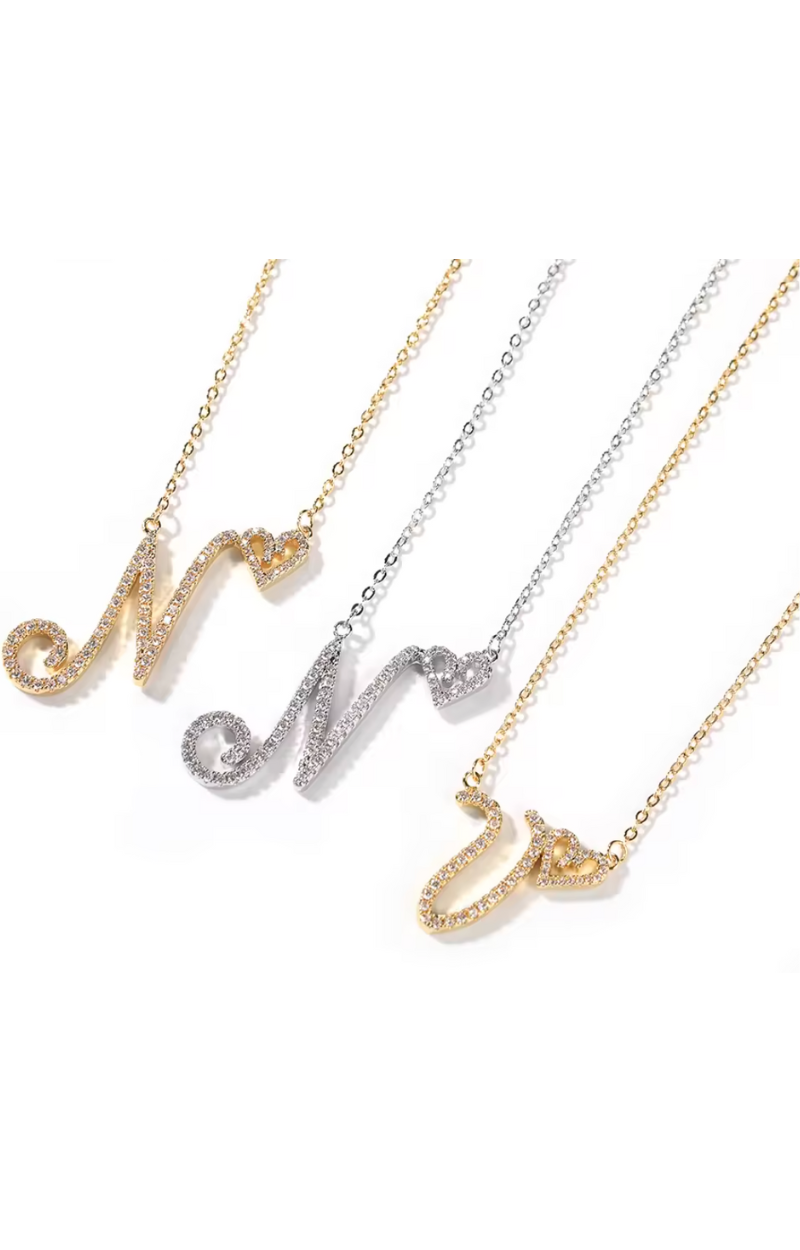 JASMINE CURSIVE HEART INITIAL NECKLACE(Ready to Ship)