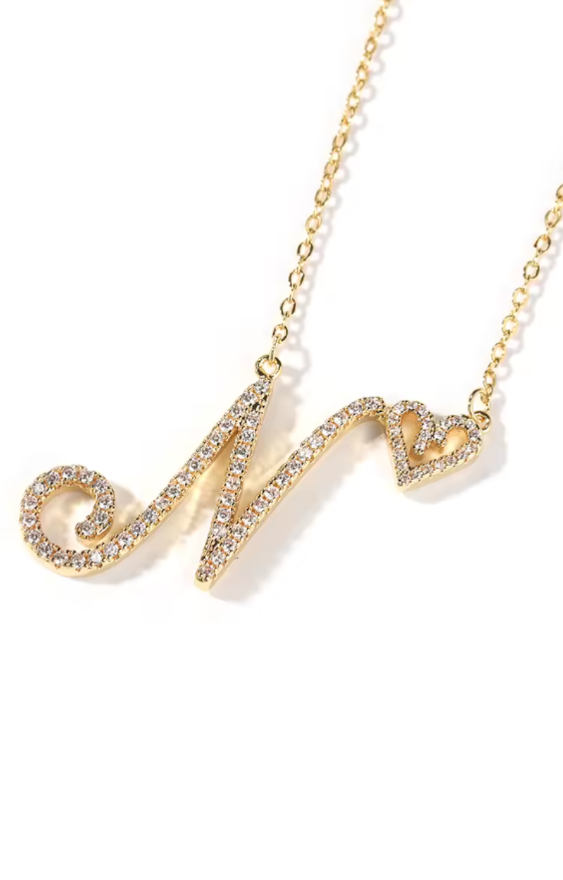 JASMINE CURSIVE HEART INITIAL NECKLACE(Ready to Ship)