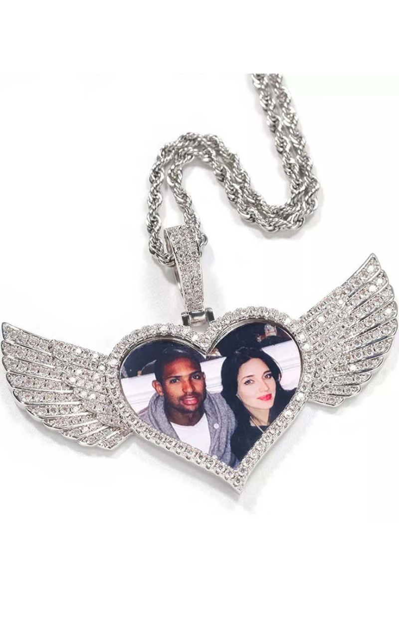 HEARTS WINGS CUSTOM PHOTO NECKLACE