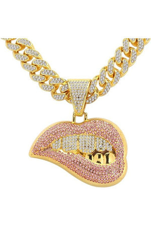 BITING LIPS ICED OUT NECKLACE(Ships Same Day)