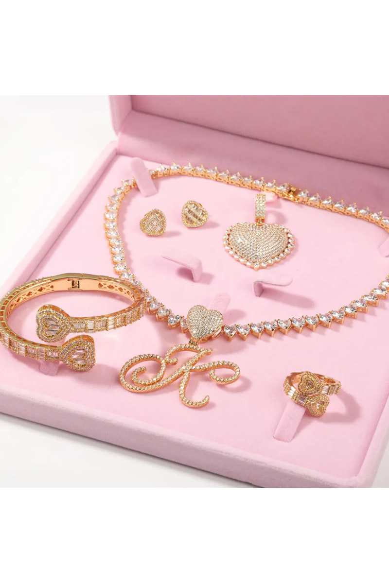 LESLIE  ICED OUT HEART JEWELRY SET (Ready to Ship)