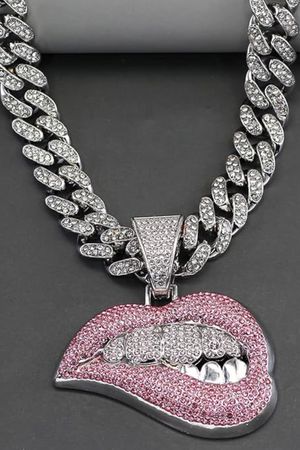 BITING LIPS ICED OUT NECKLACE(Ships Same Day)
