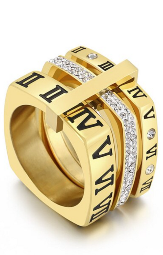 LUXIIVA® SQUIRCLE ROMAN NUMERAL LAYERED RING
