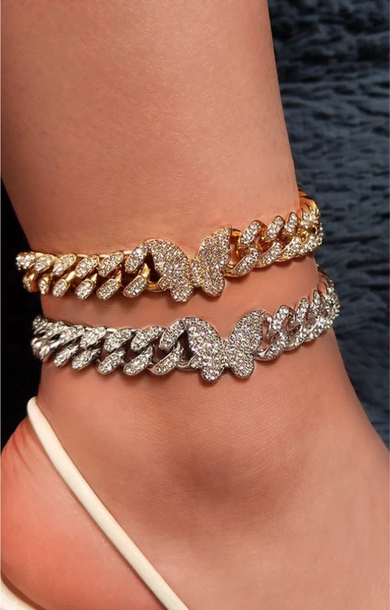 LUXURY ICED-OUT ANKLET WITH BUTTERFLIES(Ready to Ship)