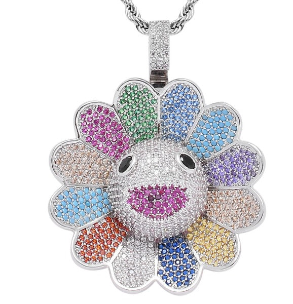 Sunflower Colorful Petal Smiley Face Necklace