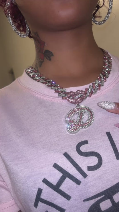 LUXIIVA® PINK LIPS INITIAL PENDANT(Ready to Ship)