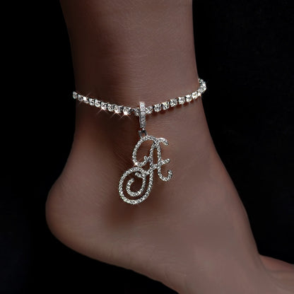 TENNIS CHAIN CURSIVE INITIAL ANKLET(Ready to Ship)