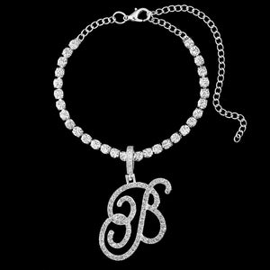 CURSIVE INITIAL ZIRCON ANKLET(Ships Same Day)