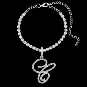 CURSIVE INITIAL ZIRCON ANKLET(Ships Same Day)