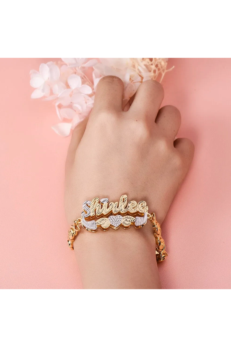 DOUBLE LAYER TWO TONE NAME BRACELET