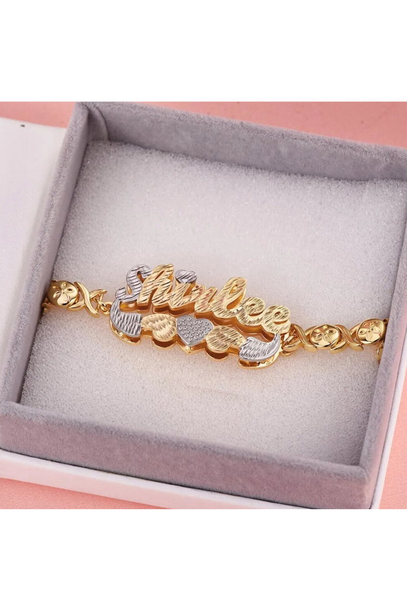 DOUBLE LAYER TWO TONE NAME BRACELET